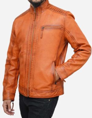 Mens Tan Brown Leather Motorcycle Jacket
