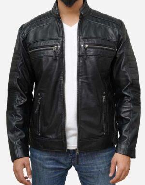 Men's Classic Genuine Leather Black Biker Jacket