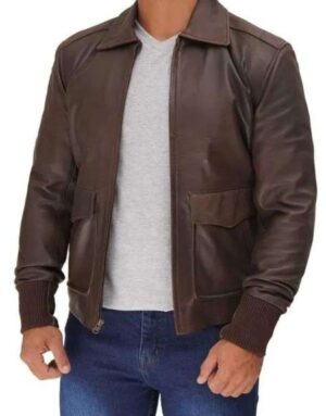 Men’s Vintage Brown Bomber Style Leather Jacket