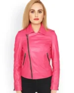 Women Pink Motorcycle Leather Jacket