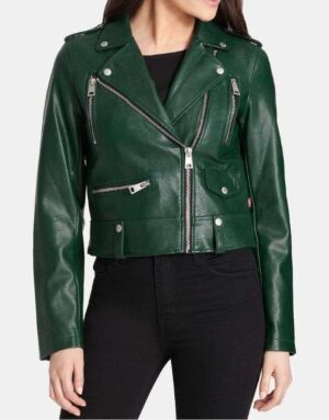 Women's Vintage Biker Leather Jacket Green